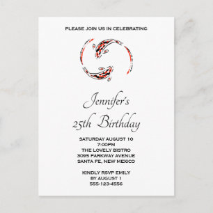 Postal De Invitación Cumpleaños de los pares de peces Koi japoneses neg