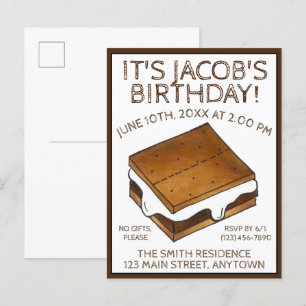 Postal De Invitación Cumpleaños de Malvaviscos de S'mores de Fogata