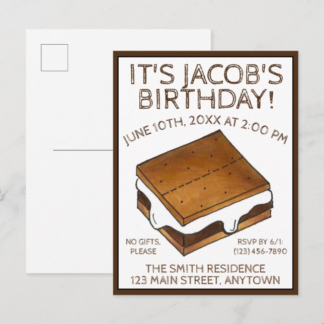 Postal De Invitación Cumpleaños de Malvaviscos S'mores de Fogata (Anverso / Reverso)