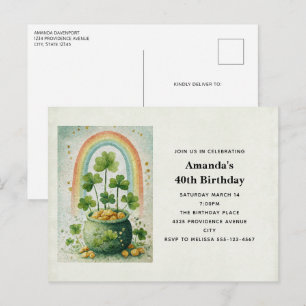 Postal De Invitación Cumpleaños de Olla de Oro y Arcoíris Vintage