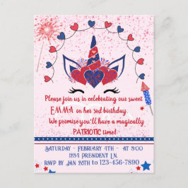 Postal De Invitación cumpleaños de patriotas brillantes de Unicornio,