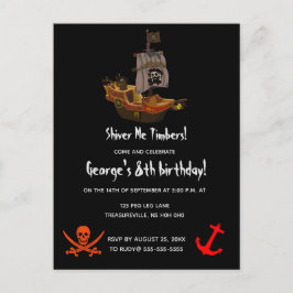 Postal De Invitación Cumpleaños de Piratas de Shiver Me Timbers