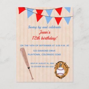 Postal De Invitación Cumpleaños de Softball de Béisbol Editable