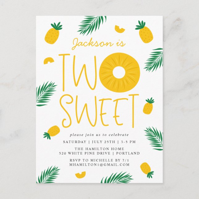 Postal De Invitación Cumpleaños de Two Sweet Piña 2do (Anverso)