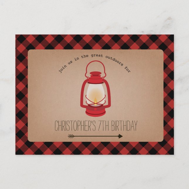 Postal De Invitación Cumpleaños del Camping Red Lantern de Buffalo Plai (Anverso)