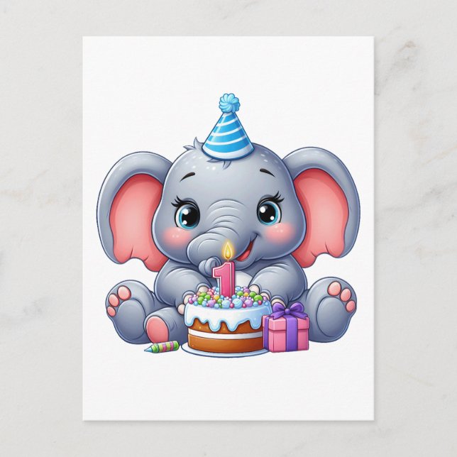 Postal De Invitación Cumpleaños del elefante bebé 1 (Anverso)