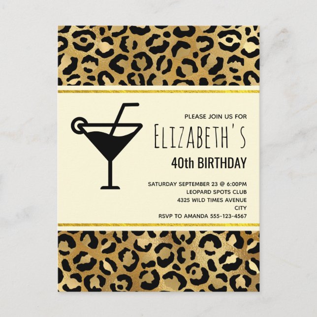 Postal De Invitación Cumpleaños del patrón de impresión de leopardo sal (Anverso)