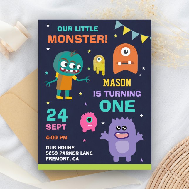 Postal De Invitación Cumpleaños del pequeño monstruo 1st (Subido por el creador)