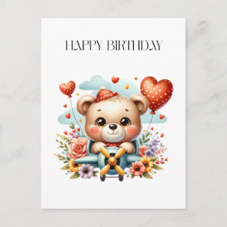 Postal De Invitación Cumpleaños del piloto de osito de peluche
