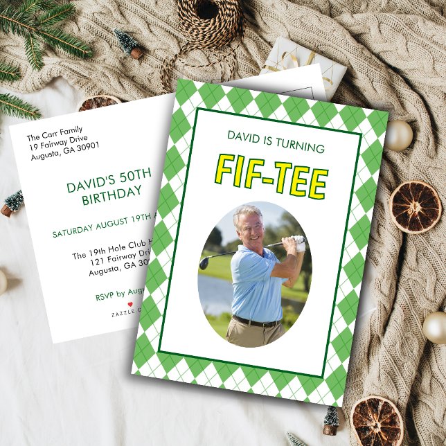 Postal De Invitación Cumpleaños divertido de golf FIF-TEE 50  (50th Birthday Photo Golf Invitation)