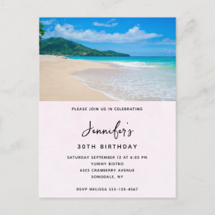 Postal De Invitación Cumpleaños en playa escénica de destino tropical