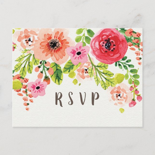 Postal De Invitación cumpleaños floral rosa Postcard RSVP (Anverso)