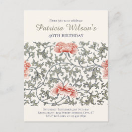 Postal De Invitación Cumpleaños Floral William Morris estilo CC1282