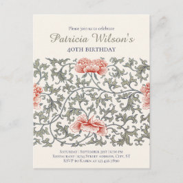 Postal De Invitación Cumpleaños Floral William Morris estilo CC1282
