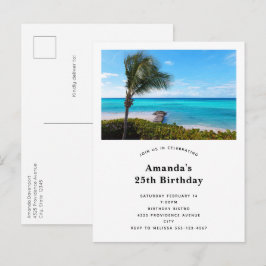 Postal De Invitación Cumpleaños Hermoso Árbol de Palma Tropical de Play