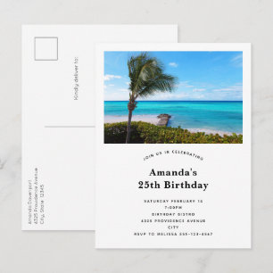 Postal De Invitación Cumpleaños Hermoso Árbol de Palma Tropical de Play