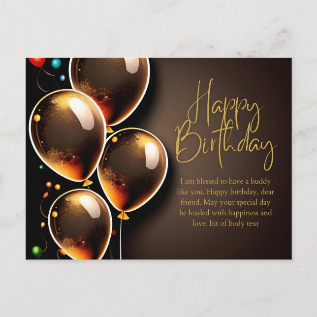Postal De Invitación Cumpleaños negro y dorado (Anverso)
