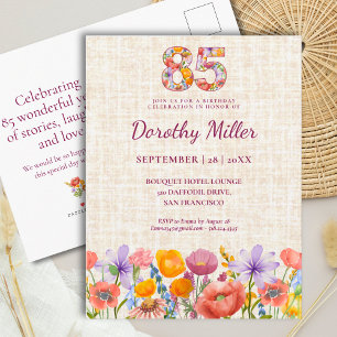 Postal De Invitación Cumpleaños número 85 de Wildflower - Número floral