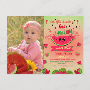 Postal De Invitación Cumpleaños número uno de sandía uno en un melón Fo