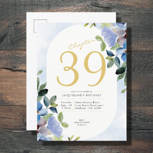 Postal De Invitación Cumpleaños Pastel Blue Floral