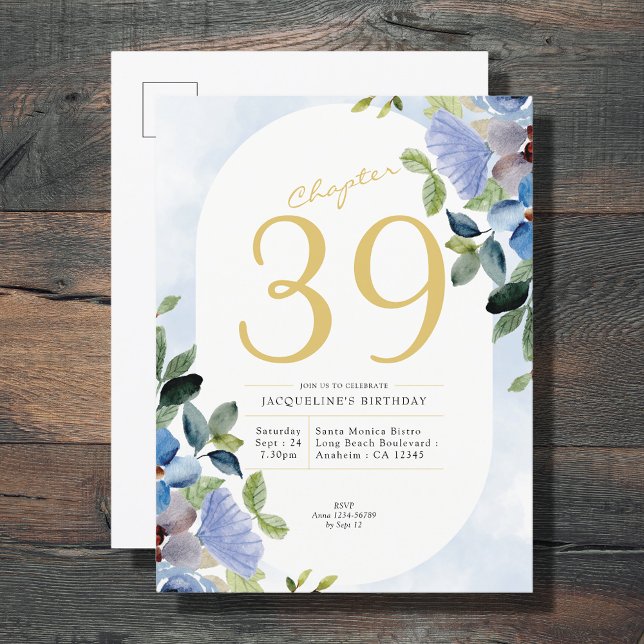 Postal De Invitación Cumpleaños Pastel Blue Floral (Subido por el creador)