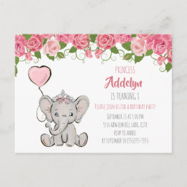 Postal De Invitación Cumpleaños Princesa Elefante Niño 1er Cumpleaños F