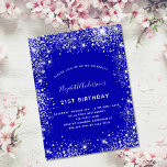 Postal De Invitación Cumpleaños real purpurina de plata azul glam de po<br><div class="desc">Una invitación moderna, elegante y glamurosa para una fiesta de cumpleaños número 21 (o cualquier edad). Un fondo azul real, decorado con un polvo falso purpurina plateado. Personalice y agregue su nombre y detalles del fiesta. Atrás: color azul real, diseño postal. Sugerencia: Si no desea que se vea como una...</div>