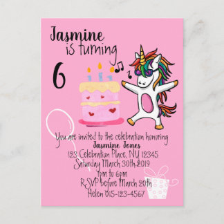 Postal De Invitación Cumpleaños Rosa Cute Unicorn