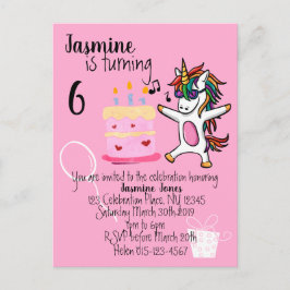 Postal De Invitación Cumpleaños Rosa Cute Unicorn