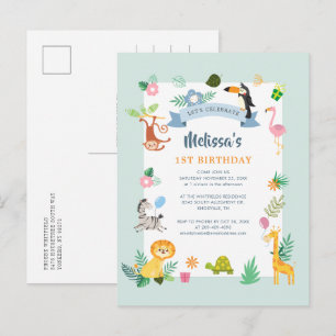 Postal De Invitación Cumpleaños salvaje número uno con temática de anim