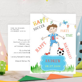 Postal De Invitación Cumpleaños virtual de niño con pelota de fútbol co