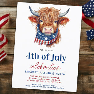 Postal De Invitación Cuta 4 De Julio Vaca Patriótica Azul Blanco Rojo