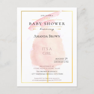 Postal De Invitación Cuta acuarela Algodón rosa Candy Baby Shower