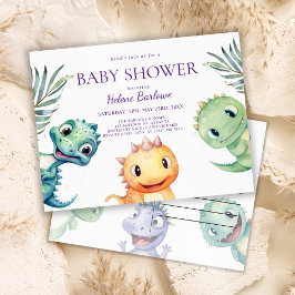 Postal De Invitación Cute acuarela Dinosaur Baby Shower