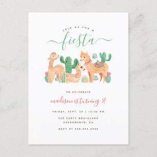 Postal De Invitación Cute acuarela Llama Fiesta Niños Cumpleaños