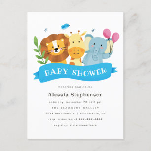 Postal De Invitación Cute acuarela Safari Animales Niño Baby Shower