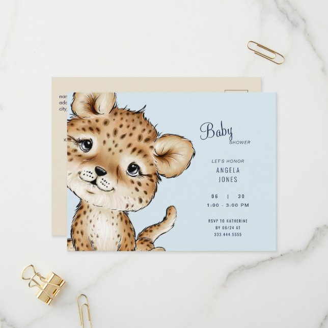 Postal De Invitación Cute Baby Leopard Baby Shower (Anverso/Reverso In Situ)