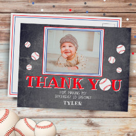 Postal De Invitación Cute Baseball Birthday Thank you Photo Card