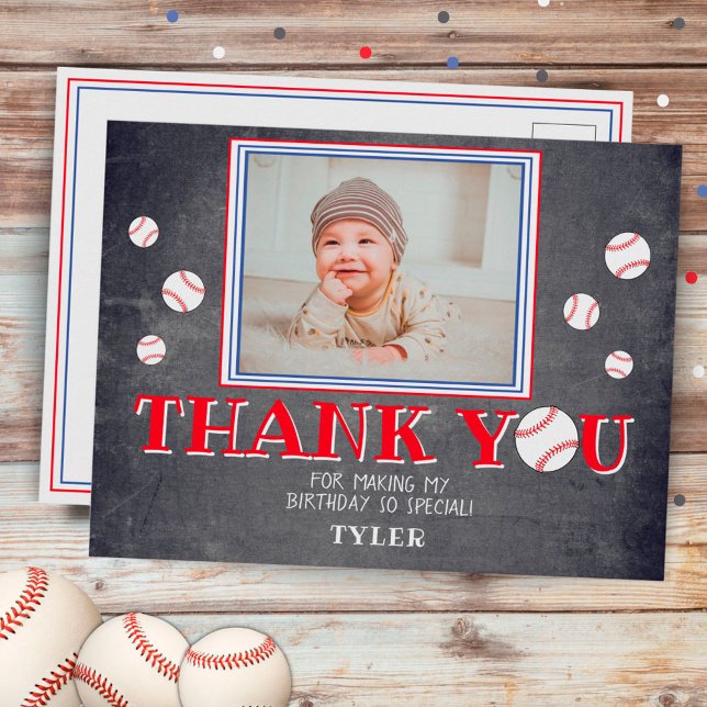 Postal De Invitación Cute Baseball Birthday Thank you Photo Card (Subido por el creador)