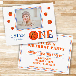 Postal De Invitación Cute Basketball Photo 1er cumpleaños
