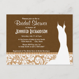 Postal De Invitación Cute Brown, Tan Damask