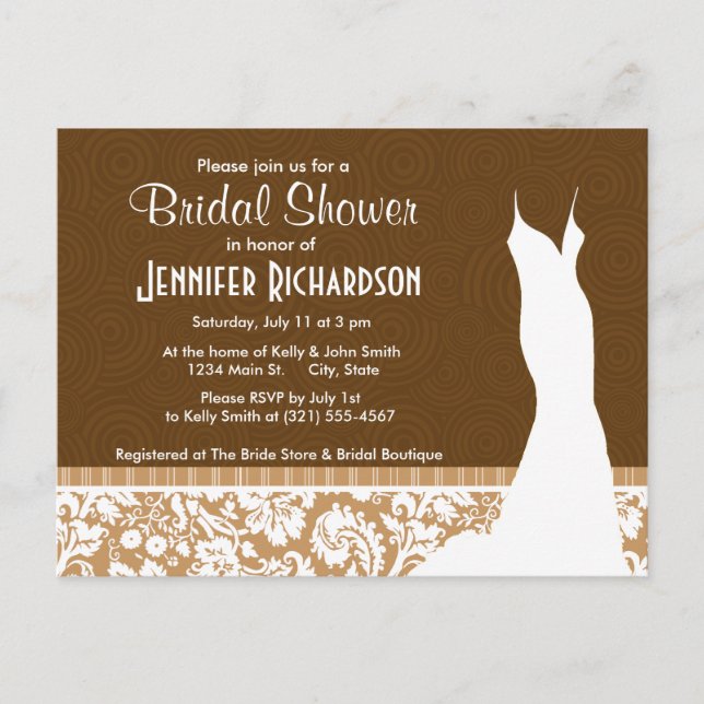 Postal De Invitación Cute Brown, Tan Damask (Anverso)