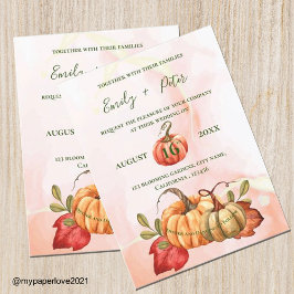 Postal De Invitación Cute Calabaza hojas otoñales Monograma Boda otoño