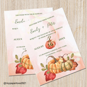Postal De Invitación Cute Calabaza hojas otoñales Monograma Boda otoño