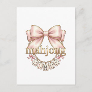 Postal De Invitación Cute Coquette Lazo Rosa Amuleto de Mahjong para Mu