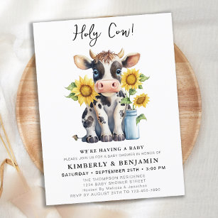 Postal De Invitación Cute Cow Sunflower Moderno Farm Parejas Baby Showe