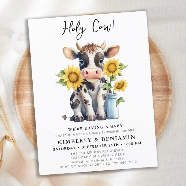 Postal De Invitación Cute Cow Sunflower Moderno Farm Parejas Baby Showe (Subido por el creador)
