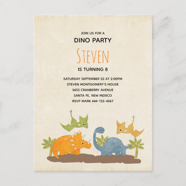 Postal De Invitación Cute Dinosaurios Aniversario de la Vida Silvestre  (Anverso)