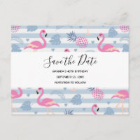 Cute Flamingo & Pineapple Pattern Save the Date