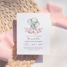 Cute Floral Bouquet Elephant Baby Baby Shower